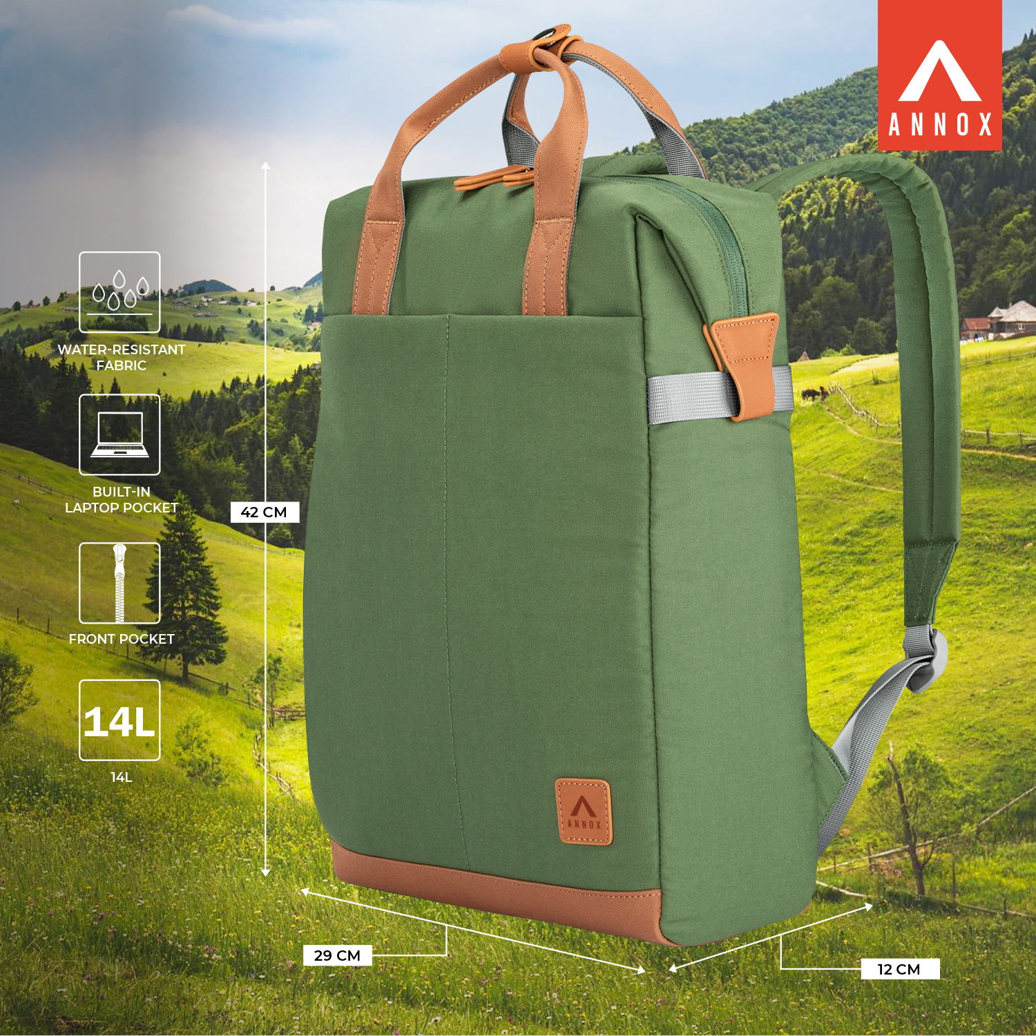 Annox Follow Your Passion Sac à dos – Sac à dos déperlant en matériau recyclé