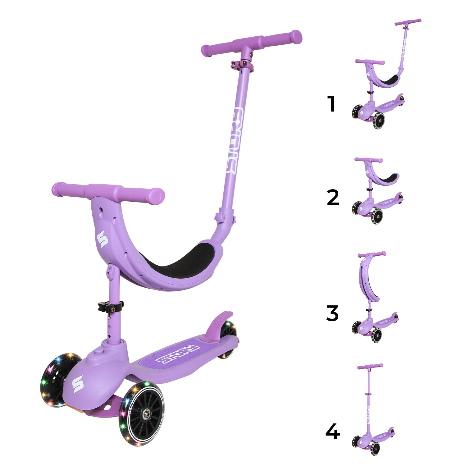 Story 4IN1 LED Trottinette Enfant à 3 Roues