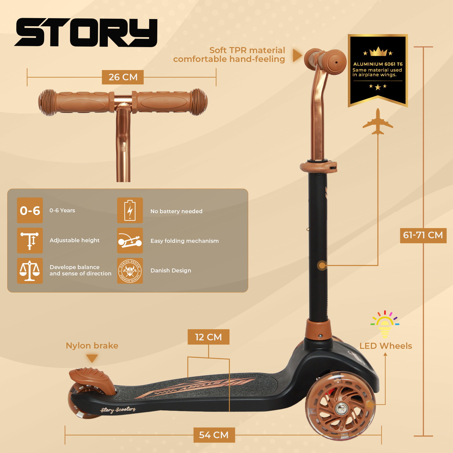 Story Mini LED Trottinette À 3 Roues