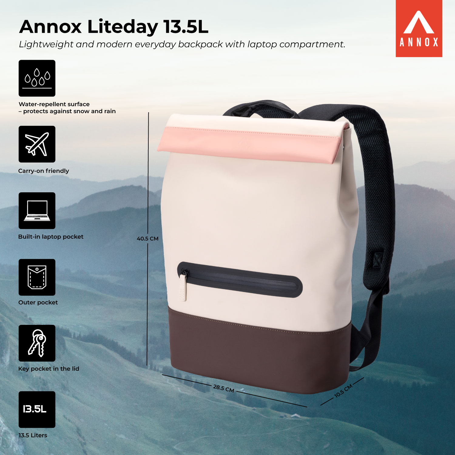 Annox Liteday 13.5L – Sac à dos léger et moderne pour un usage quotidien avec compartiment pour ordinateur portable