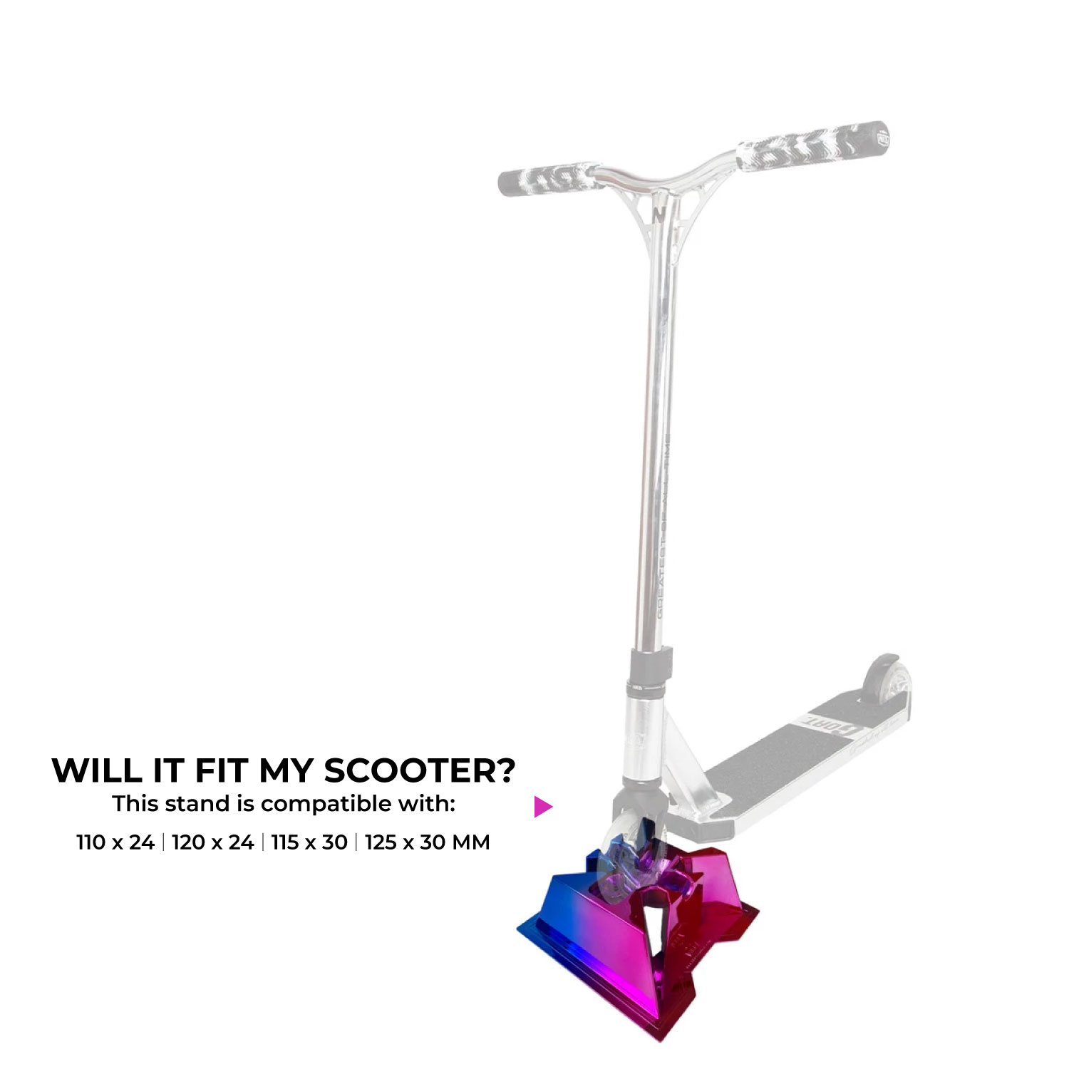 Support de trottinette NKD Pro – support stable pour roues de 110–125 mm, largeur 24/30 mm 