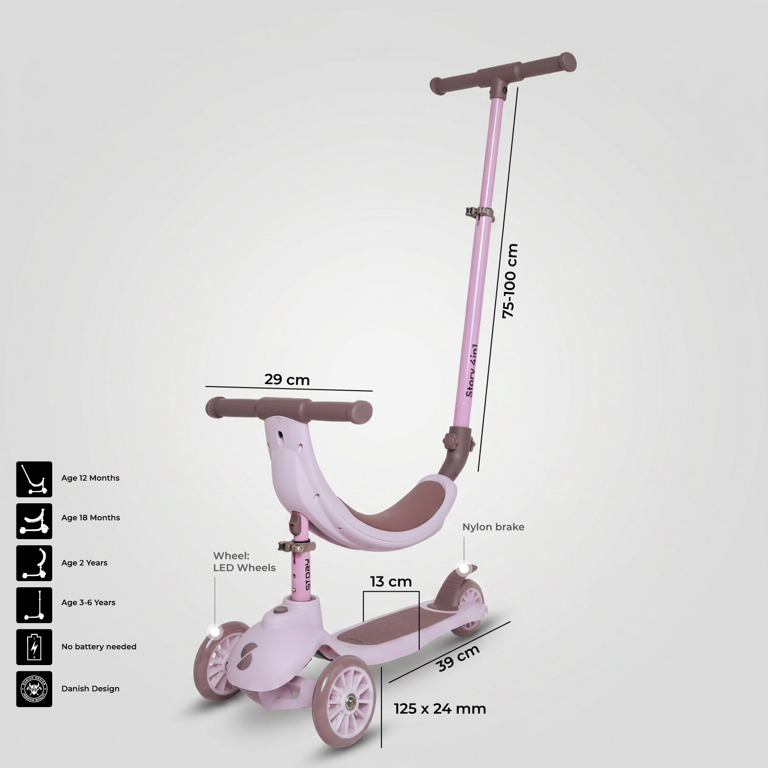 Story 4IN1 LED Trottinette Enfant à 3 Roues