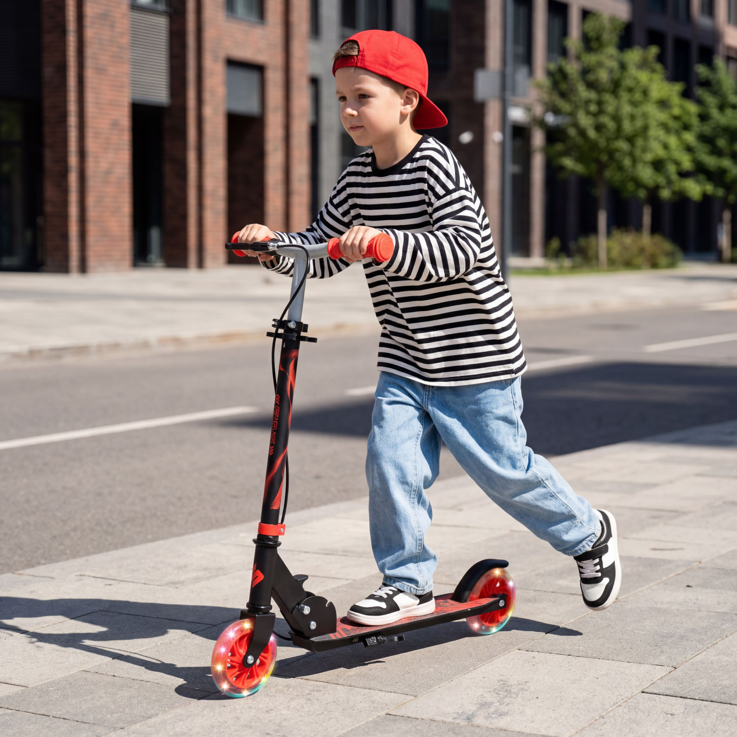 Story Play Trottinette pour enfants avec frein à main et roues LED