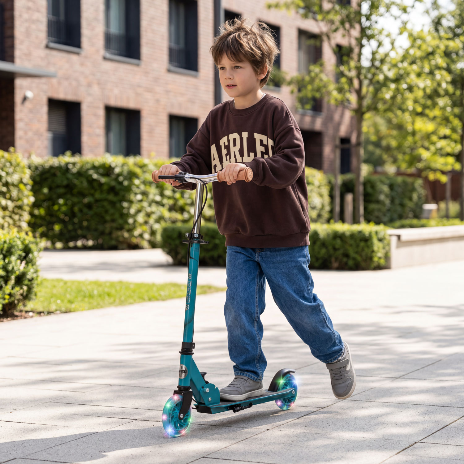 Story Play Trottinette pour enfants avec frein à main et roues LED