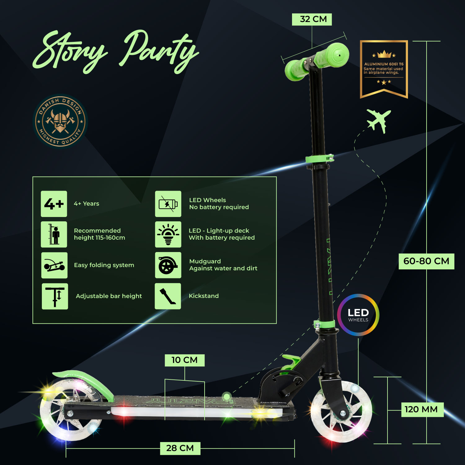 Story Party LED Trottinette Réglable pour Enfants